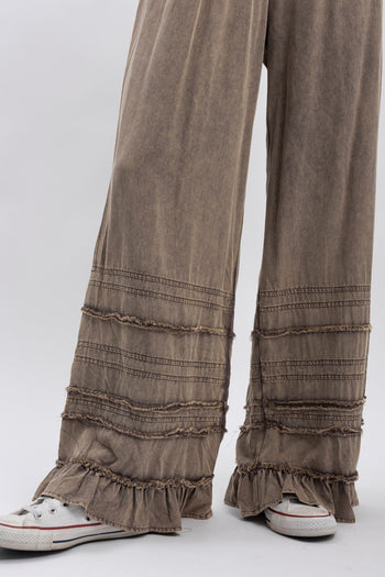 BlueVelvet Tiered Ruffled Wide Leg Pants in Charcoal