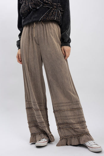 BlueVelvet Tiered Ruffled Wide Leg Pants in Charcoal