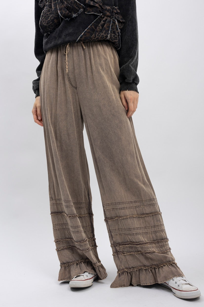 BlueVelvet Tiered Ruffled Wide Leg Pants in Charcoal