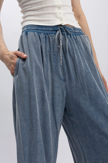 BlueVelvet Tiered Ruffled Wide Leg Pants in Denim