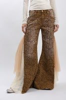 BlueVelvet Leopard Print with Lace and Mesh Panel Pants in Camel Leopard