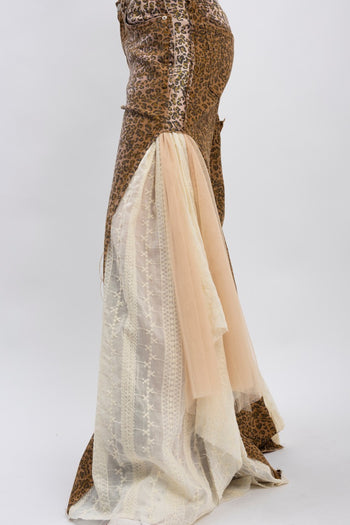 BlueVelvet Leopard Print with Lace and Mesh Panel Pants in Camel Leopard