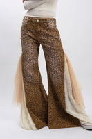 BlueVelvet Leopard Print with Lace and Mesh Panel Pants in Camel Leopard