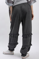 BlueVelvet Chambray Tiered Ruffle Joggers in Black