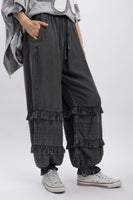 BlueVelvet Chambray Tiered Ruffle Joggers in Black