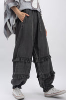 BlueVelvet Chambray Tiered Ruffle Joggers in Black