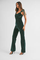 MABLE FITTED Velvet Jumpsuit in Hunter Green