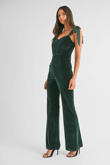 MABLE FITTED Velvet Jumpsuit in Hunter Green