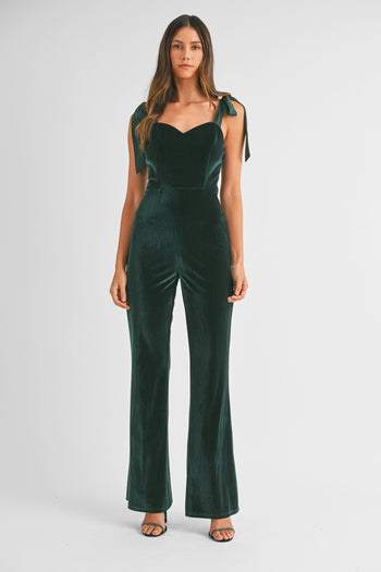 MABLE FITTED Velvet Jumpsuit in Hunter Green