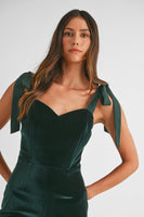 MABLE FITTED Velvet Jumpsuit in Hunter Green