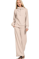 Ribbed Pullover Top and Pants Set in Sand Beige