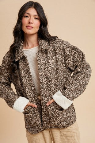 AnnieWear Sherpa Lined Leopard Jacket in Mocha