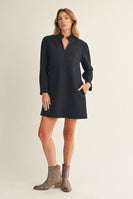 Jodifl Herringbone Pattern Mini Shift Dress in Black