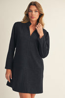 Jodifl Herringbone Pattern Mini Shift Dress in Black