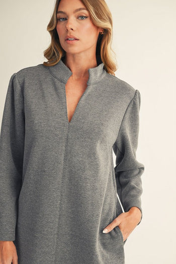 Jodifl Herringbone Pattern Mini Shift Dress in Grey