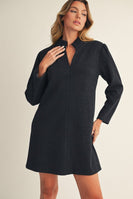 Jodifl Herringbone Pattern Mini Shift Dress in Black