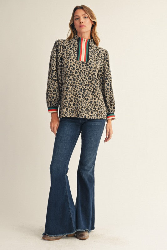 Jodifl Half Zip Textured Leopard Print Top in Taupe – June Adel