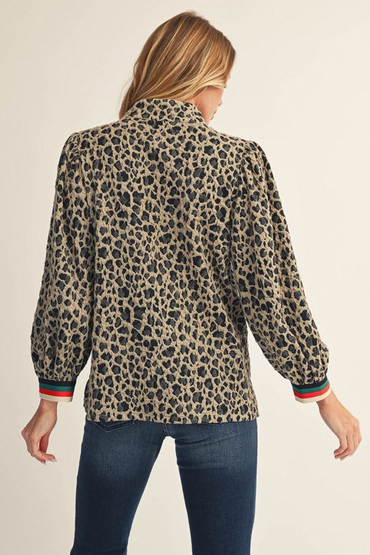 Jodifl Half Zip Textured Leopard Print Top in Taupe – June Adel