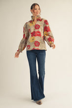 Load image into Gallery viewer, Jodifl Ruffle High Neck Floral Top in Burgundy/Olive
