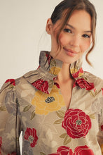 Load image into Gallery viewer, Jodifl Ruffle High Neck Floral Top in Burgundy/Olive
