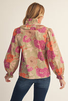 Jodifl Ruffle High Neck Floral Top in Magenta/Sage