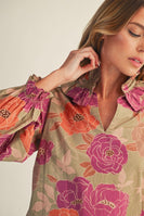 Jodifl Ruffle High Neck Floral Top in Magenta/Sage