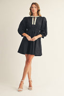 Jodifl Solid Mini Dress with Contrasting Color Accent Trim in Black