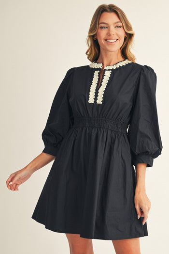 Jodifl Solid Mini Dress with Contrasting Color Accent Trim in Black