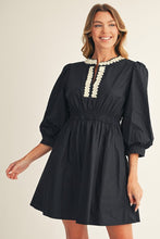 Load image into Gallery viewer, Jodifl Solid Mini Dress with Contrasting Color Accent Trim in Black
