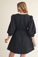 Jodifl Solid Mini Dress with Contrasting Color Accent Trim in Black