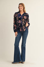 Load image into Gallery viewer, Jodifl Button Down Velvet Floral Print Top in Royal Mix
