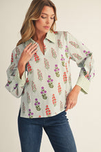 Load image into Gallery viewer, Jodifl Contrasting Floral and Striped Top in Mint
