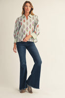 Jodifl Contrasting Floral and Striped Top in Mint