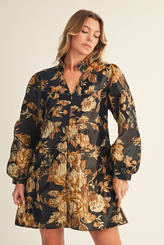 Jodifl Floral Jacquard Mini Dress in Black S Jodifl Floral Jacquard Mini Dress in Black S