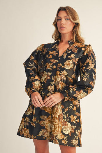 Jodifl Floral Jacquard Mini Dress in Black