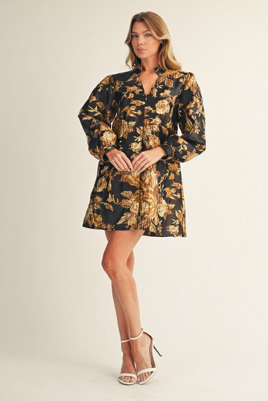 Jodifl Floral Jacquard Mini Dress in Black S Jodifl Floral Jacquard Mini Dress in Black S
