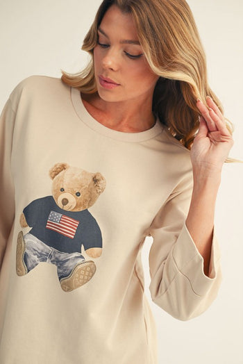 Jodifl Teddy Bear Print Casual Top in Oatmeal