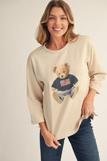 Jodifl Teddy Bear Print Casual Top in Oatmeal