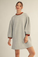 Jodifl Solid Color Casual Dress with Contrasting Stripe trim in Heather Grey