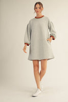 Jodifl Solid Color Casual Dress with Contrasting Stripe trim in Heather Grey