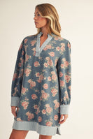 Jodifl Floral Denim and Stripe Mini Dress in Denim