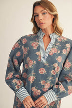 Load image into Gallery viewer, Jodifl Floral Denim and Stripe Mini Dress in Denim
