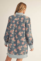 Jodifl Floral Denim and Stripe Mini Dress in Denim