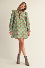 Load image into Gallery viewer, Jodifl Puff Shoulder Boho Floral A-Line Dress in Olive
