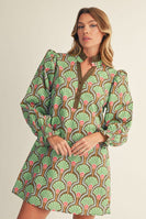 Jodifl Puff Shoulder Boho Floral A-Line Dress in Olive