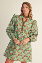 Load image into Gallery viewer, Jodifl Puff Shoulder Boho Floral A-Line Dress in Olive
