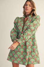 Load image into Gallery viewer, Jodifl Puff Shoulder Boho Floral A-Line Dress in Olive
