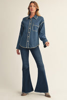 Jodifl Button Down Striped Shirt in Denim