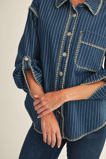 Jodifl Button Down Striped Shirt in Denim