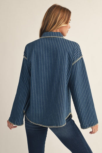Jodifl Button Down Striped Shirt in Denim